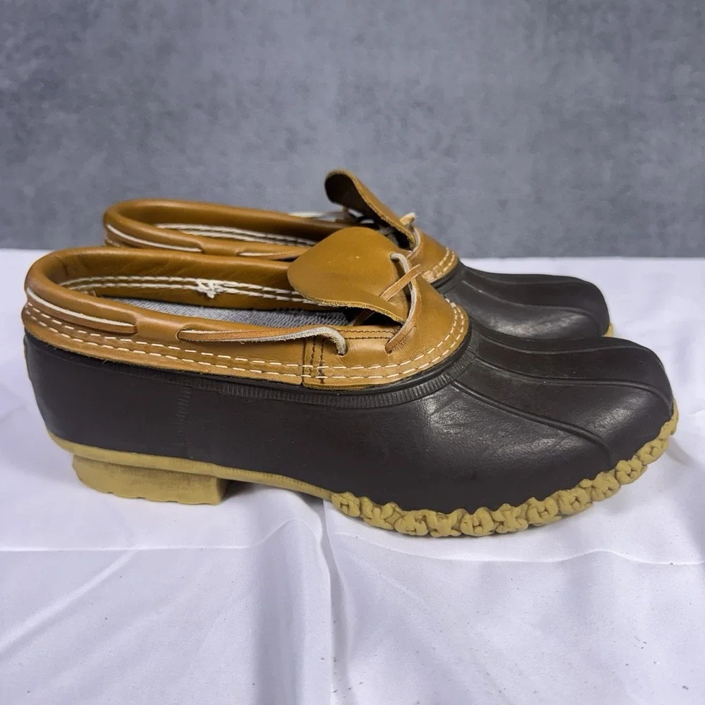 LL Bean Boots Mens 9W Duck Low Rubber Garden Shoes USA Made Brown Leather 175061